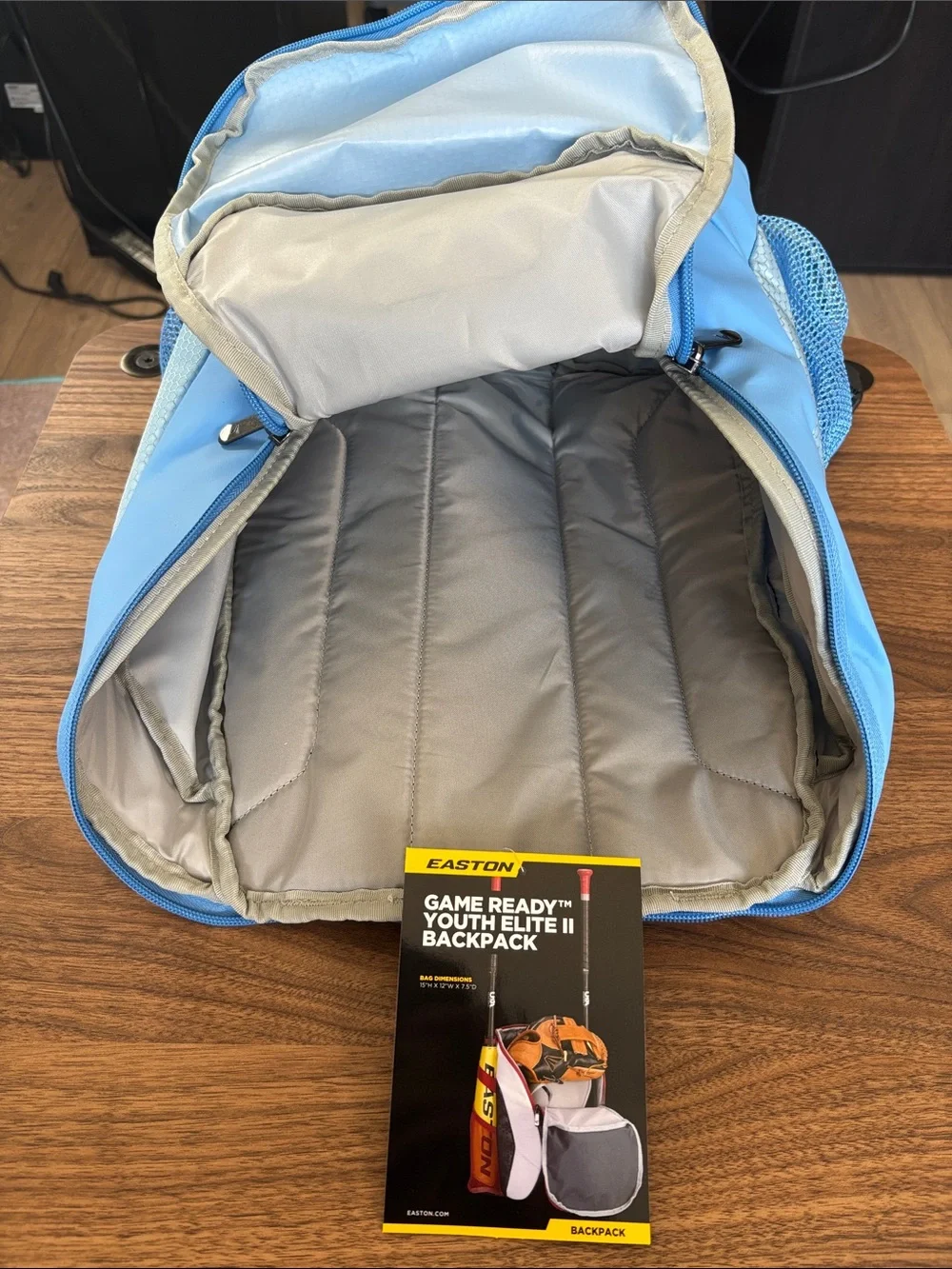 Easton Game Ready Elite II Baseball Softball Backpack Bag Grey Blue NWT
